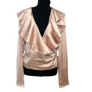 GRFRLND Revolve Rose Pink Ruffle Neck Top/Blouse (Size Medium)